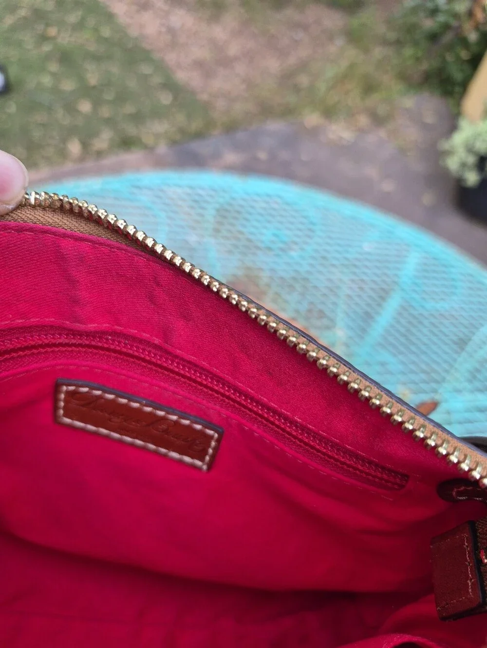 Dooney & Bourke Brown Lizard Embossed Leather Crossbody Bag Red Interior